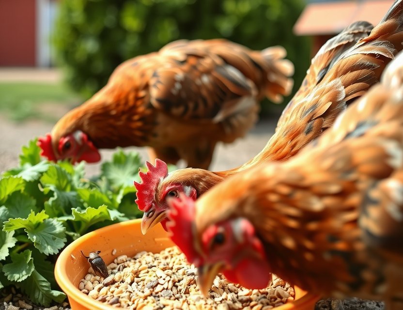 Chickens foraging on natural diet